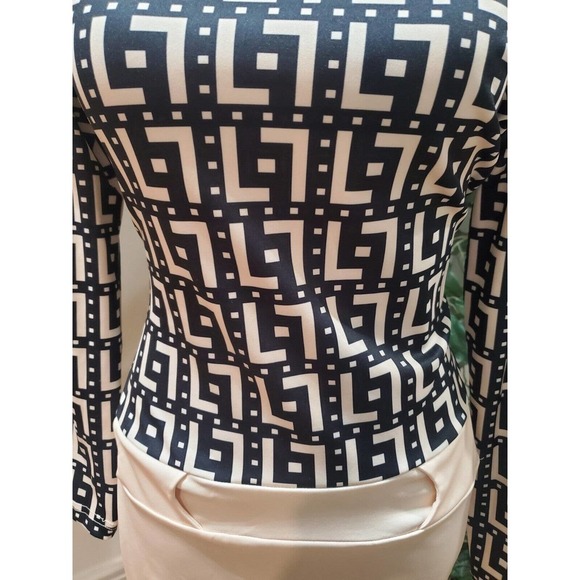 Chicme Beige Black Turn Down Collar Long Sleeve Casual Knee Length Dress Size M - Picture 3 of 12